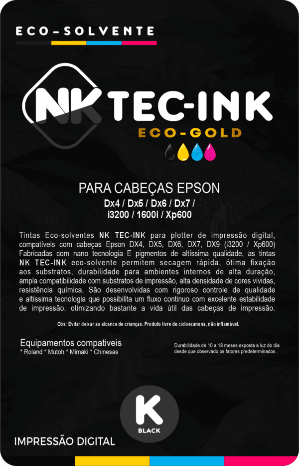 TINTA TEC-INK GOLD ECO SOLVENTE BLACK 1 LITRO