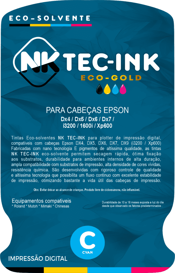TINTA TEC-INK ECO SOLVENTE CYAN 500 ML