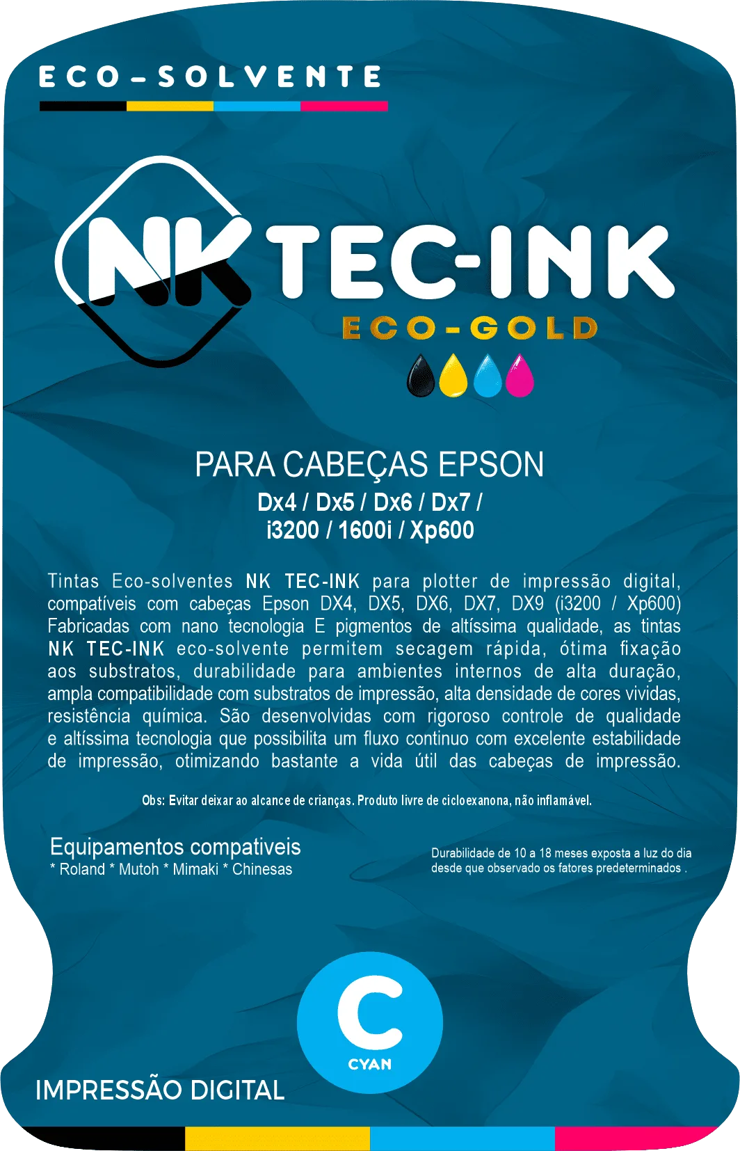 TINTA TEC-INK ECO SOLVENTE CYAN 500 ML